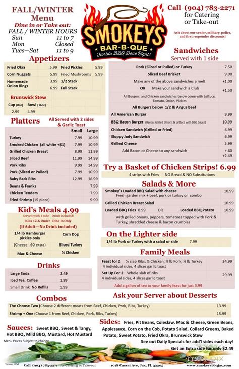 smokey's barbeque menu.